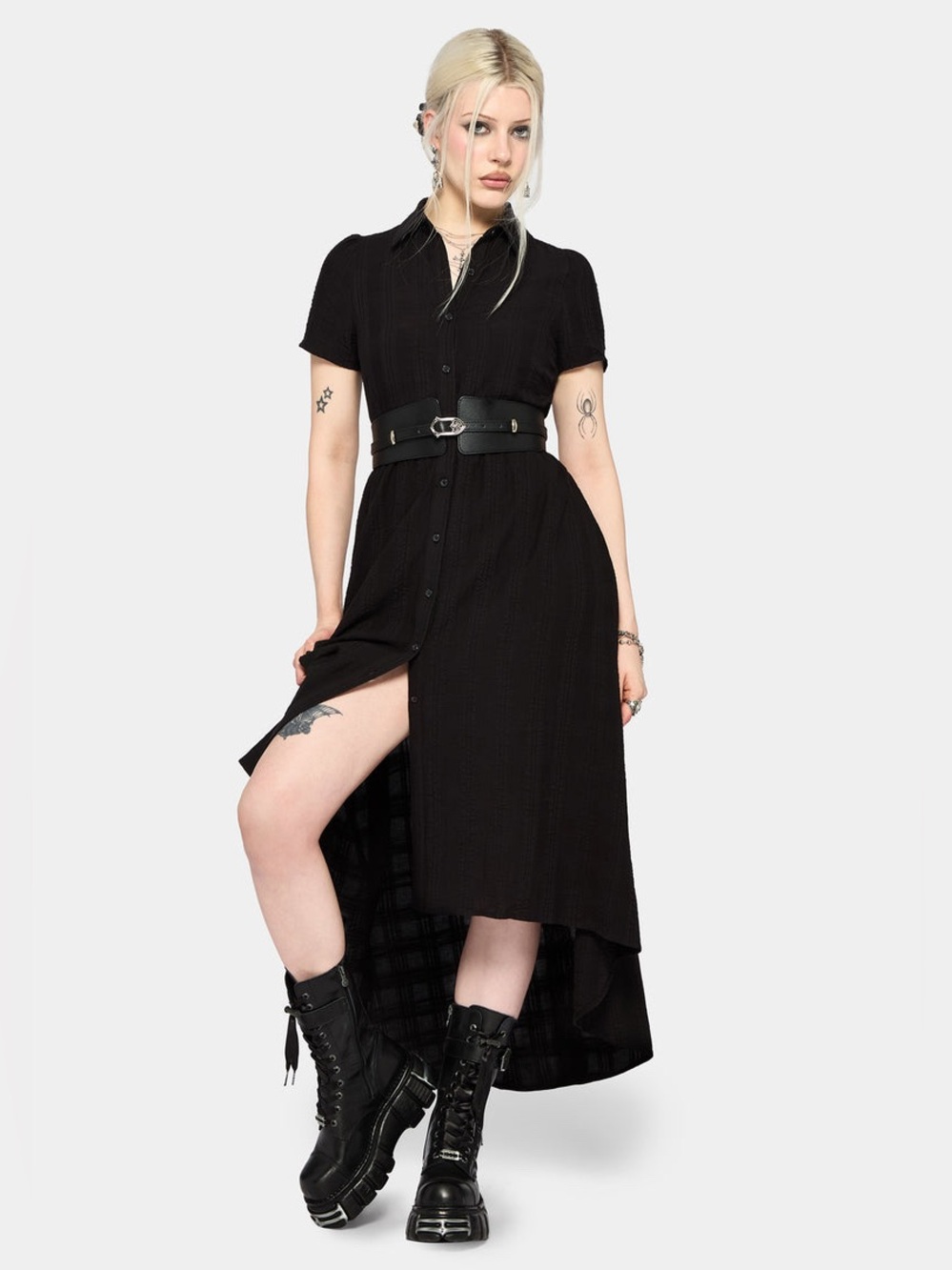 Disturbia Nephra High-Low Black Short Sleeve Midi Shirt Dress Size US 12
